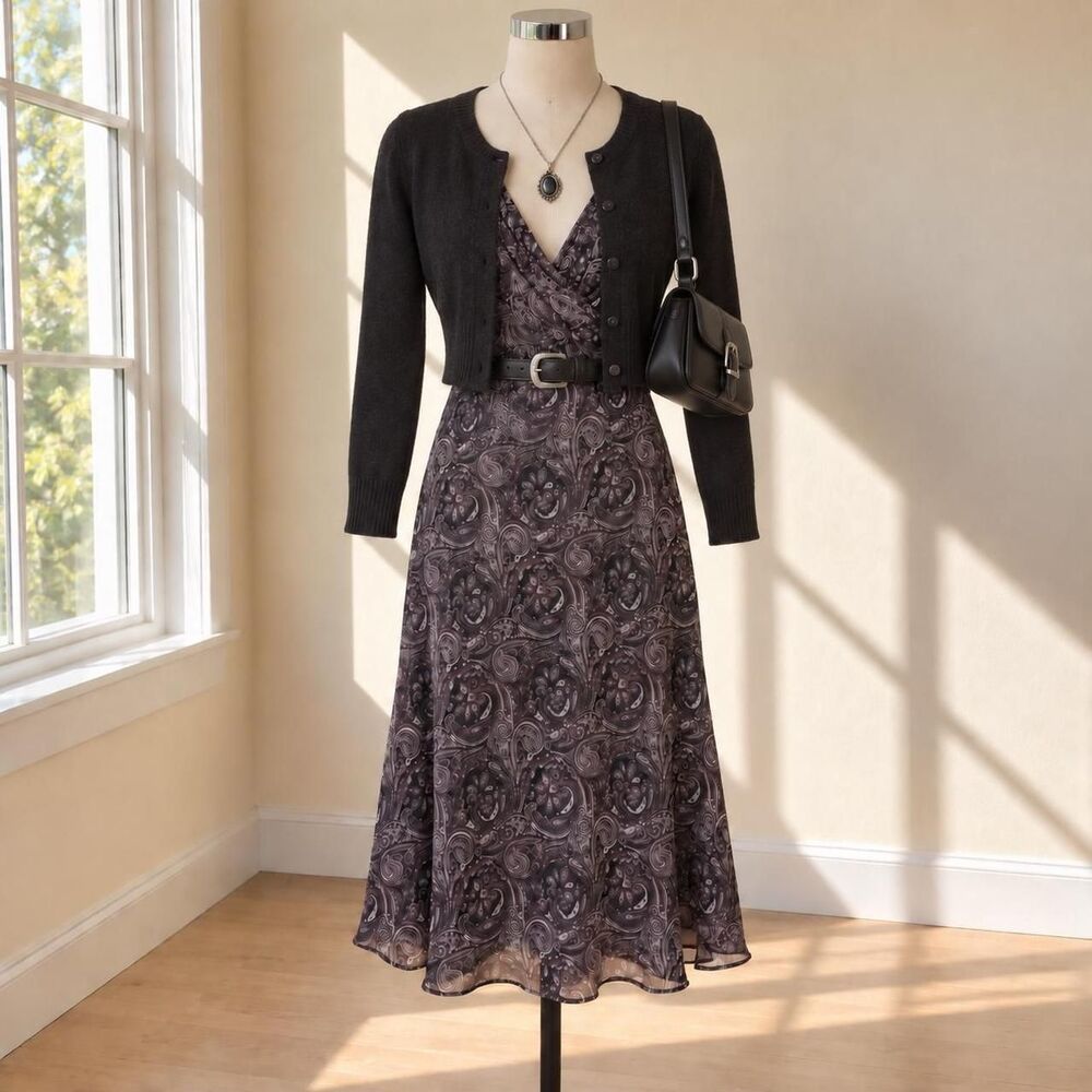 Ann Taylor Womens Dress Middi Paisley Dress Sz.6 90s Boho Whimsigoth Academia